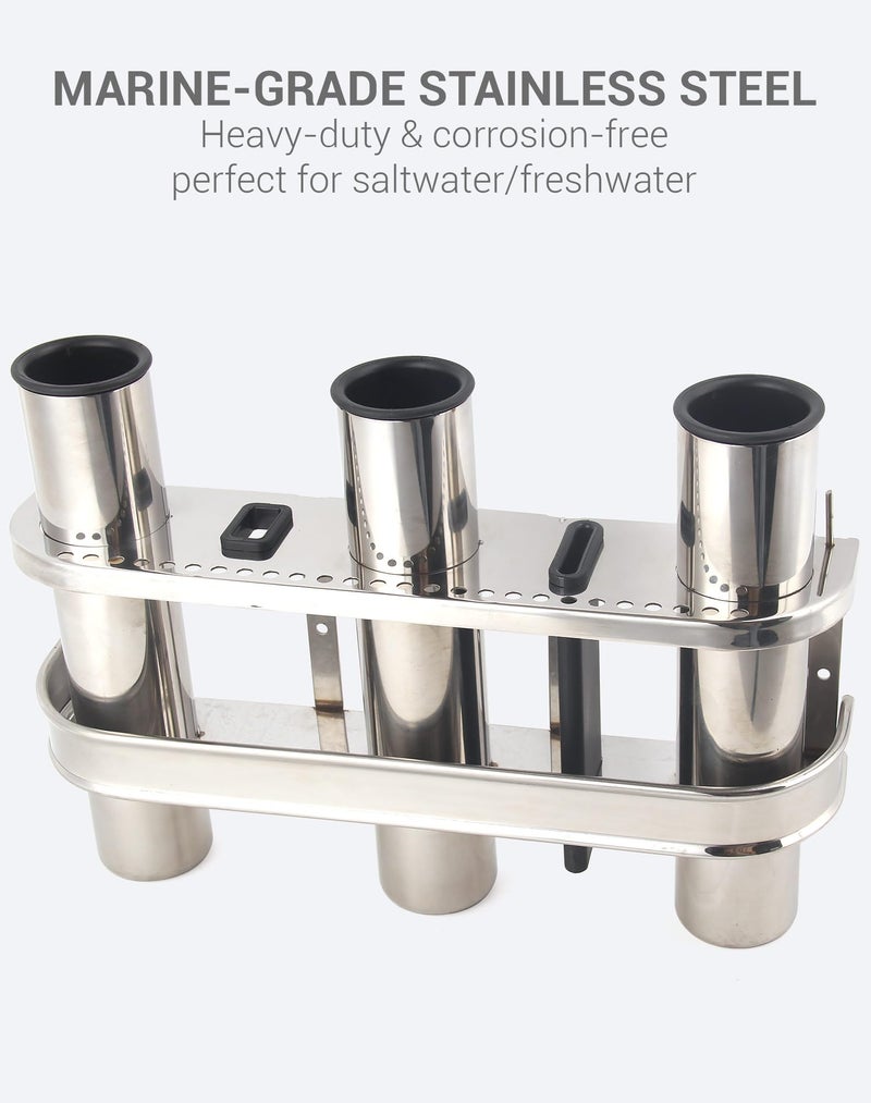 Mojiate Fishing Rod Holder Stainless Steel 3 Tubes Organizer Links Rack Rests Tackle - Image 2